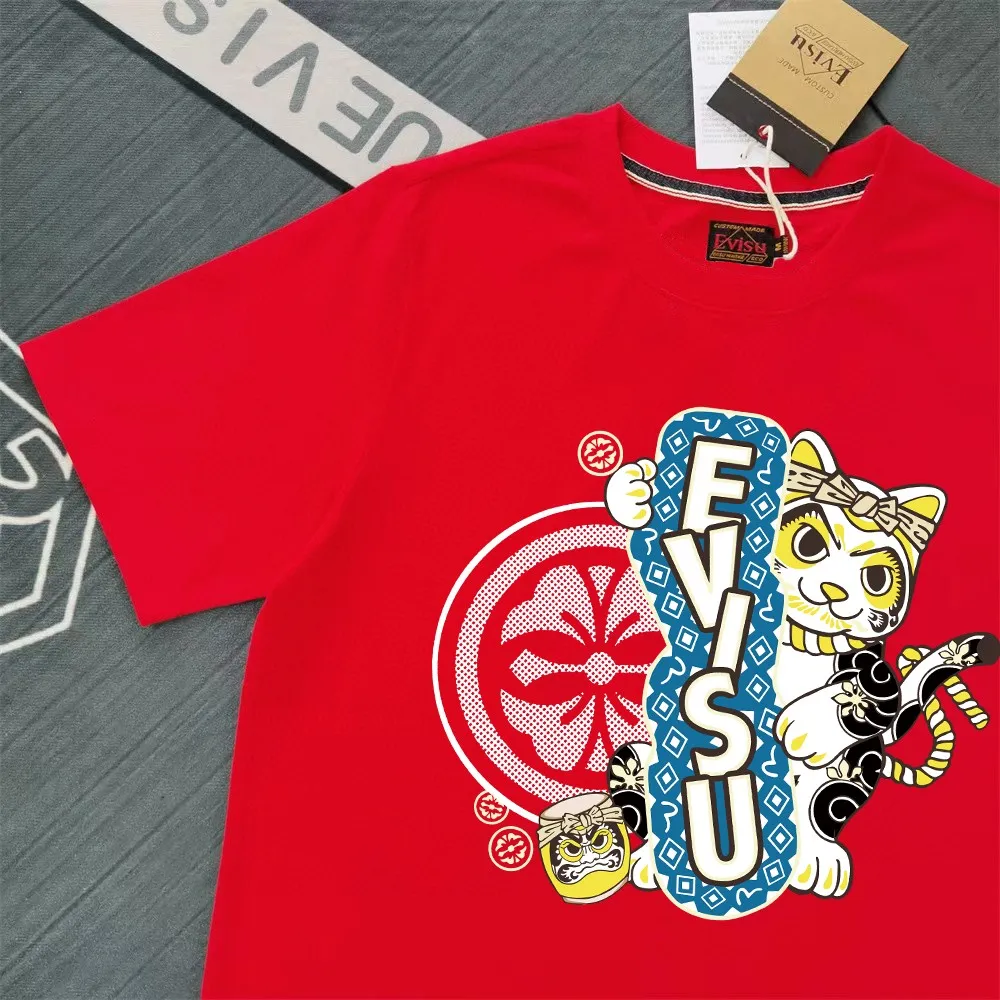 Evisu 2025New Arrival T ⚠ Quality⚠ Same Style T 。 ，Black S-XXL，White S-XXL，Gray M-XXL，Red S-XXL， Red M-XXL
